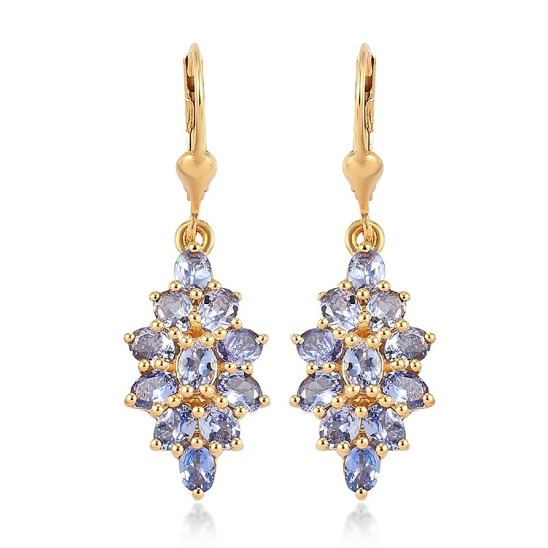 Tanzanite Lever Back Earrings in Vermeil Yellow Gold Over Sterling Silver 3.00 ctw