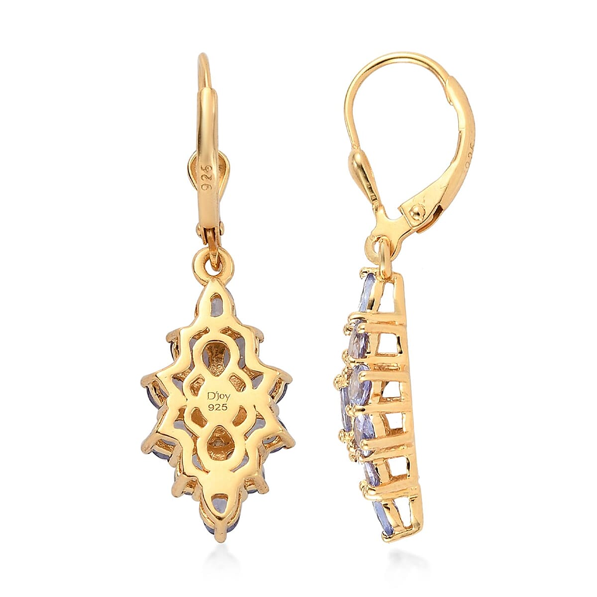Tanzanite Lever Back Earrings in Vermeil Yellow Gold Over Sterling Silver 3.00 ctw image number 3