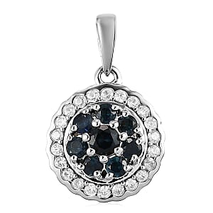 Premium Monte Belo Indicolite and White Zircon Floral Pendant in Platinum Over Sterling Silver 1.00 ctw
