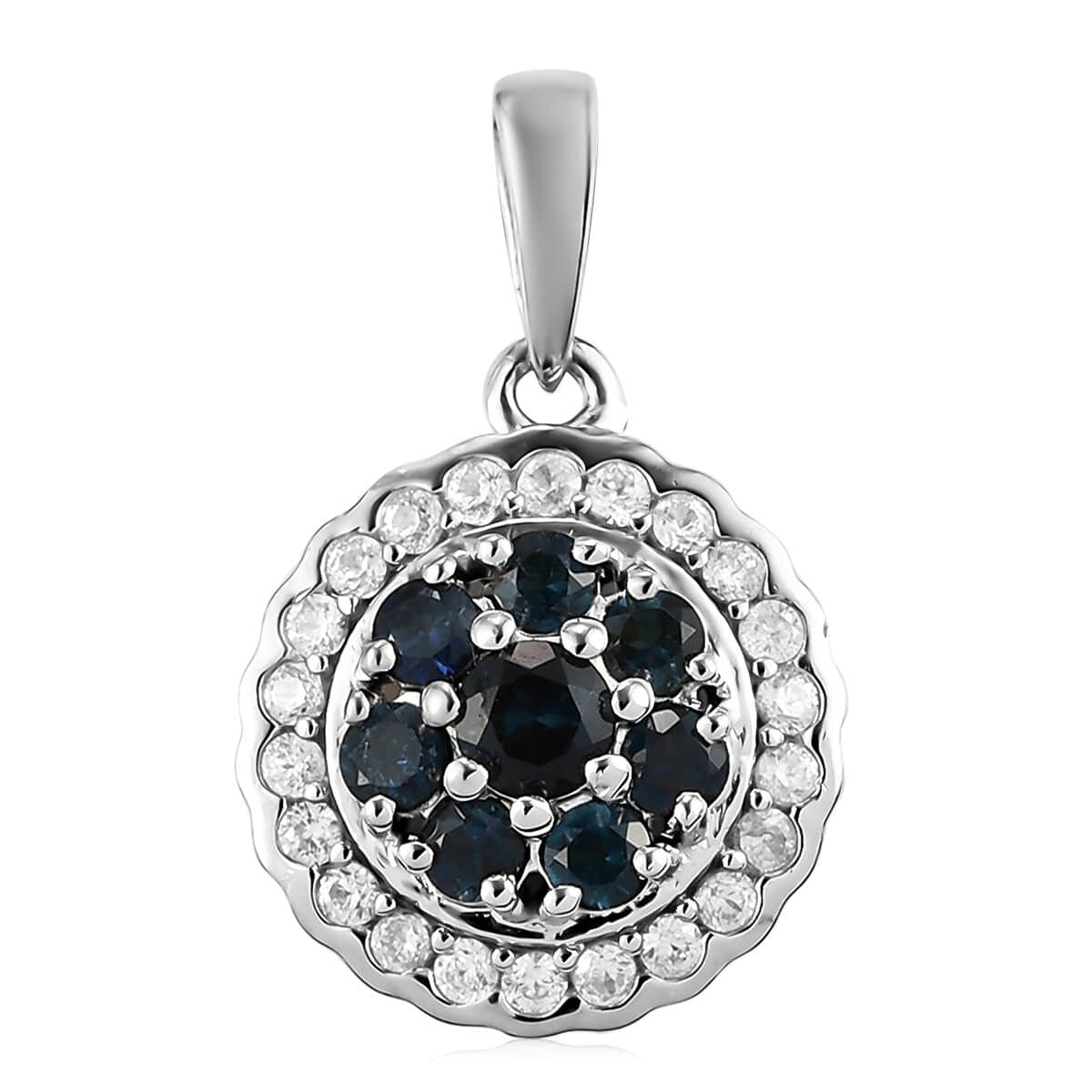 Premium Monte Belo Indicolite and White Zircon Floral Pendant in Platinum Over Sterling Silver 1.00 ctw image number 0