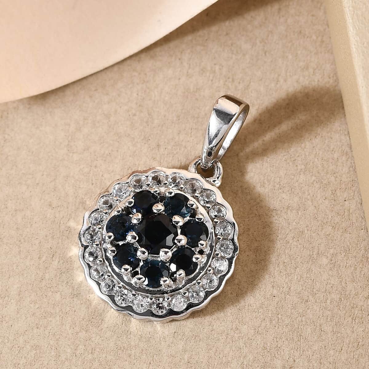 Premium Monte Belo Indicolite and White Zircon Floral Pendant in Platinum Over Sterling Silver 1.00 ctw image number 1