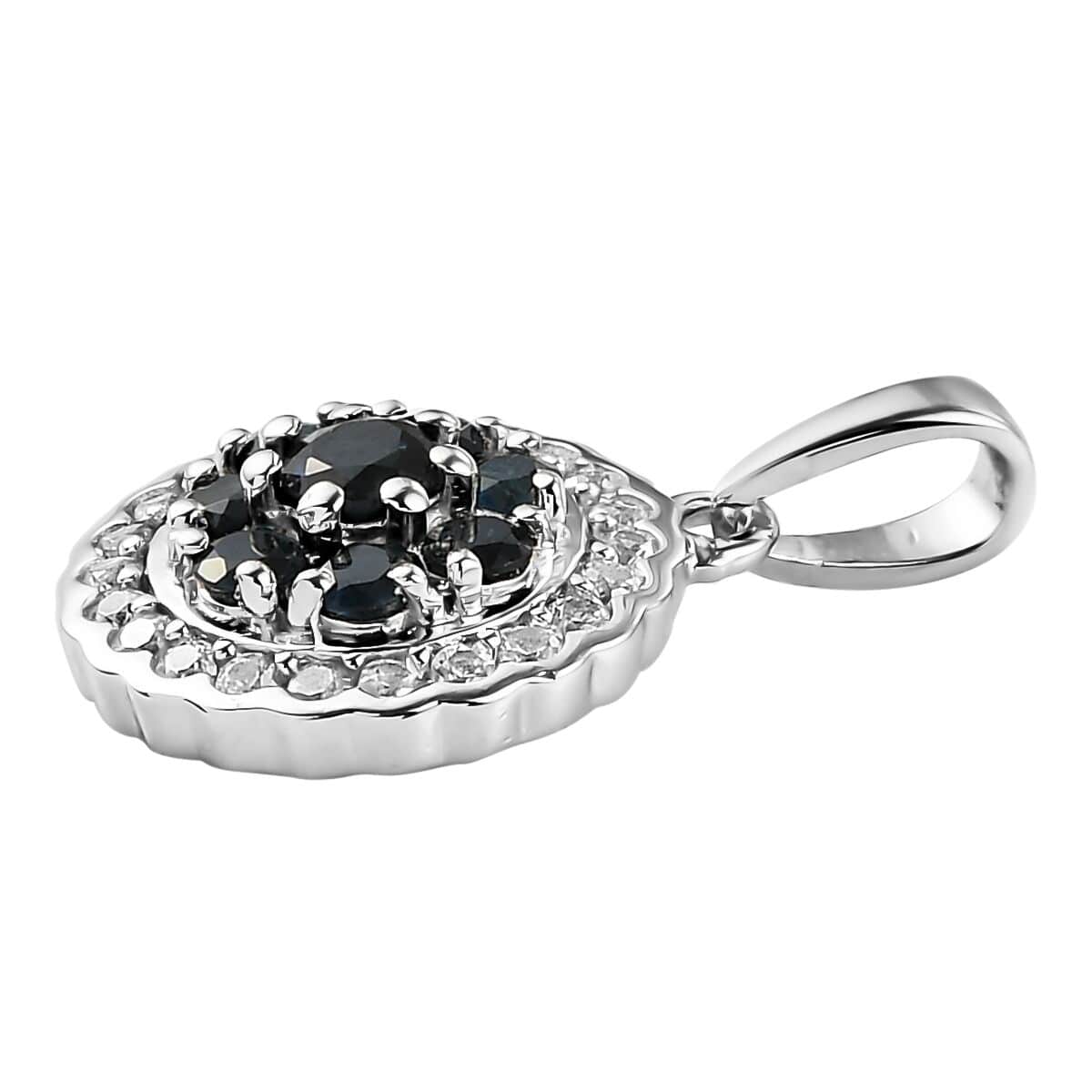 Premium Monte Belo Indicolite and White Zircon Floral Pendant in Platinum Over Sterling Silver 1.00 ctw image number 2