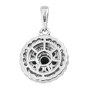 Premium Monte Belo Indicolite and White Zircon Floral Pendant in Platinum Over Sterling Silver 1.00 ctw