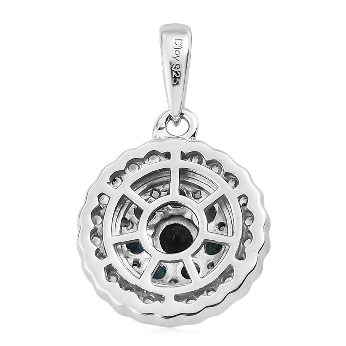 Premium Monte Belo Indicolite and White Zircon Floral Pendant in Platinum Over Sterling Silver 1.00 ctw image number 3