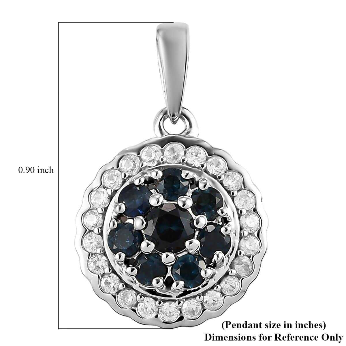 Premium Monte Belo Indicolite and White Zircon Floral Pendant in Platinum Over Sterling Silver 1.00 ctw image number 4