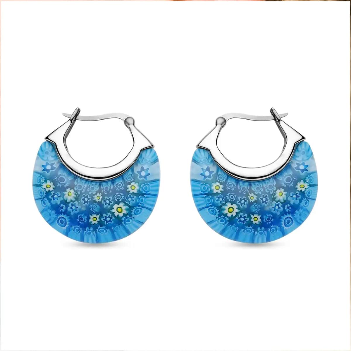Blue Color Murano Style Earrings in Stainless Steel 70.00 ctw image number 0