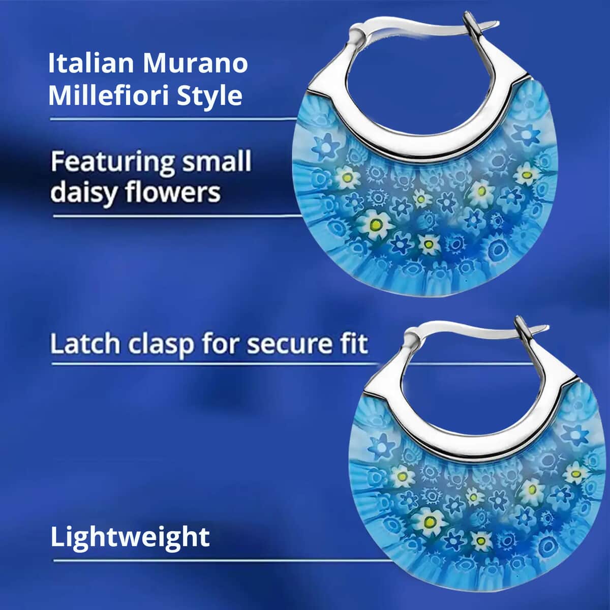 Blue Color Murano Style Earrings in Stainless Steel 70.00 ctw image number 2