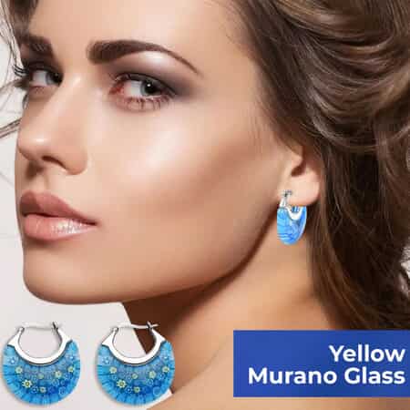 Blue Color Murano Style Earrings in Stainless Steel 70.00 ctw image number 3