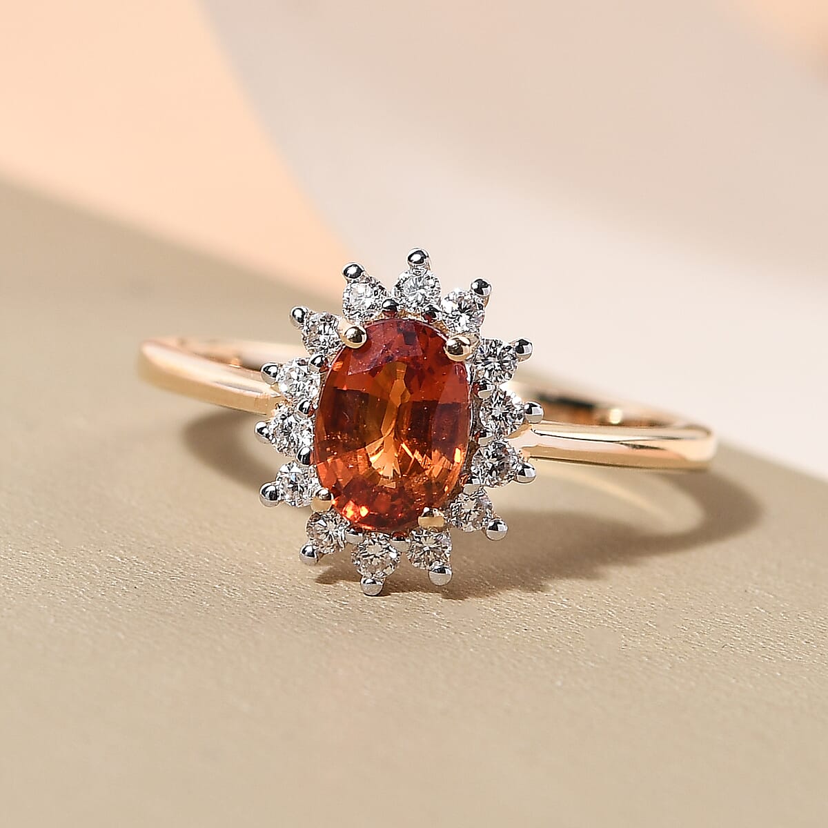 Iliana 18K Yellow Gold AAA Songea Sapphire and G-H SI Diamond Halo Ring (Size 7.0) 3.10 Grams 1.35 ctw image number 1