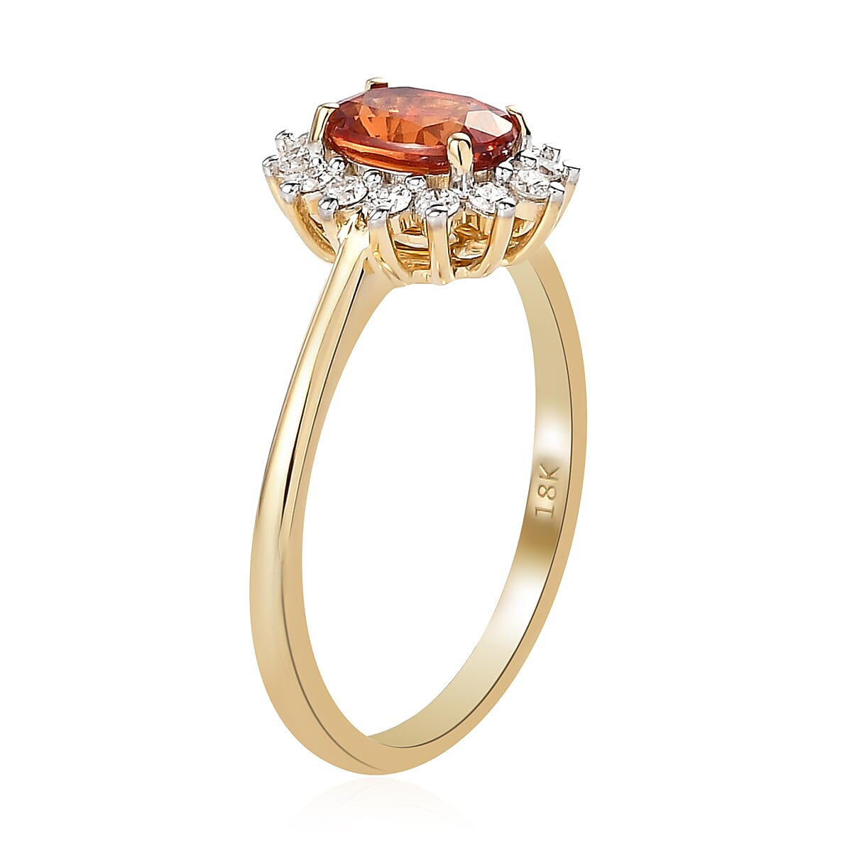 Iliana 18K Yellow Gold AAA Songea Sapphire and G-H SI Diamond Halo Ring (Size 7.0) 3.10 Grams 1.35 ctw image number 3