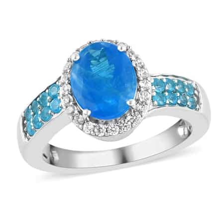 Malgache Neon Apatite and Natural White Zircon Ring in Platinum Over Sterling Silver (Size 7.0) 2.40 ctw image number 0