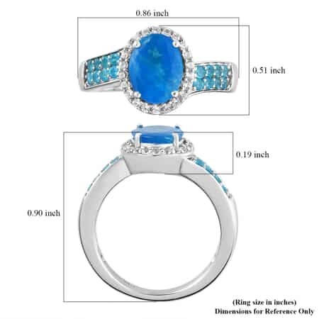 Malgache Neon Apatite and Natural White Zircon Ring in Platinum Over Sterling Silver (Size 7.0) 2.40 ctw image number 5
