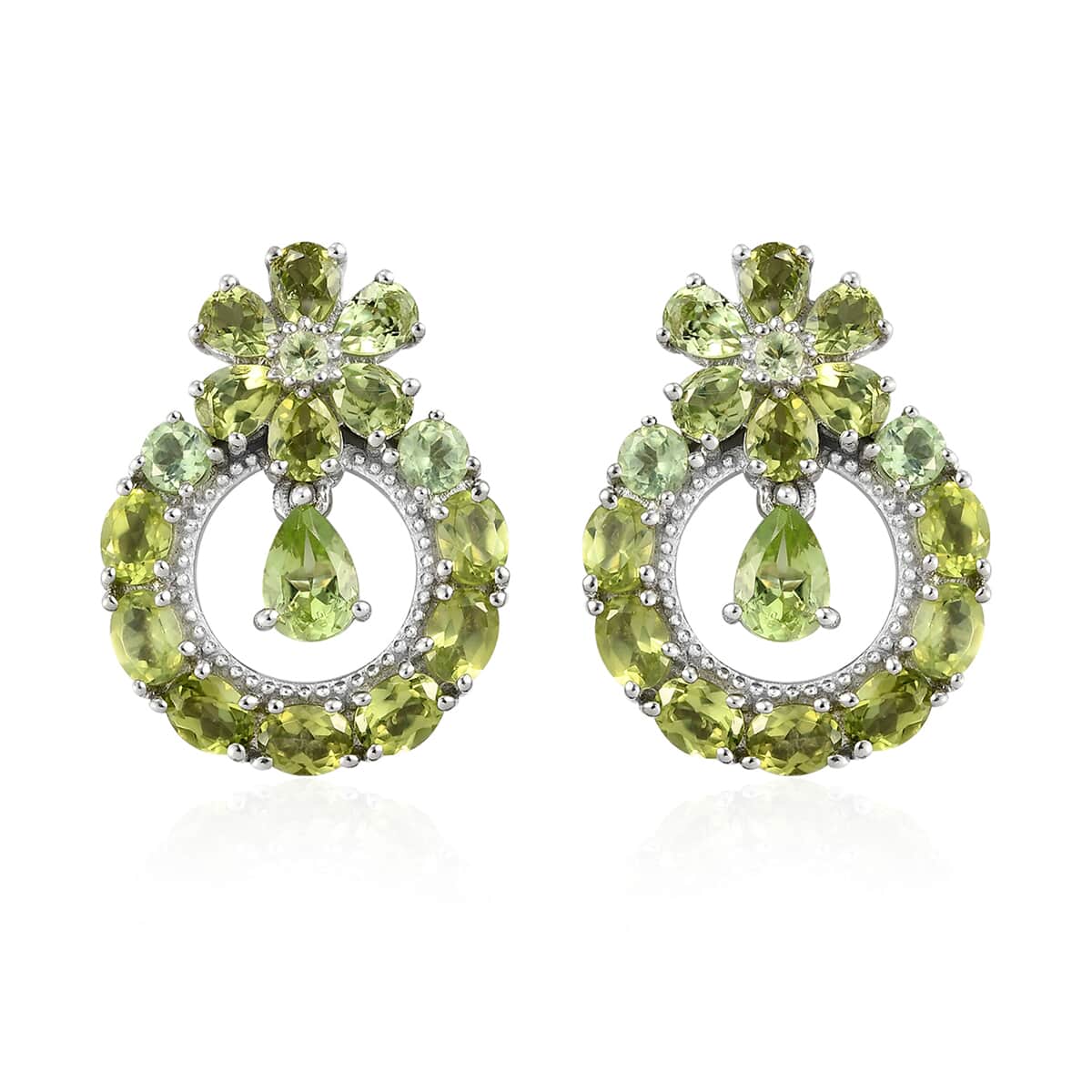 American Natural Arizona Peridot Floral Earrings in Platinum Over Sterling Silver 6.00 ctw image number 0