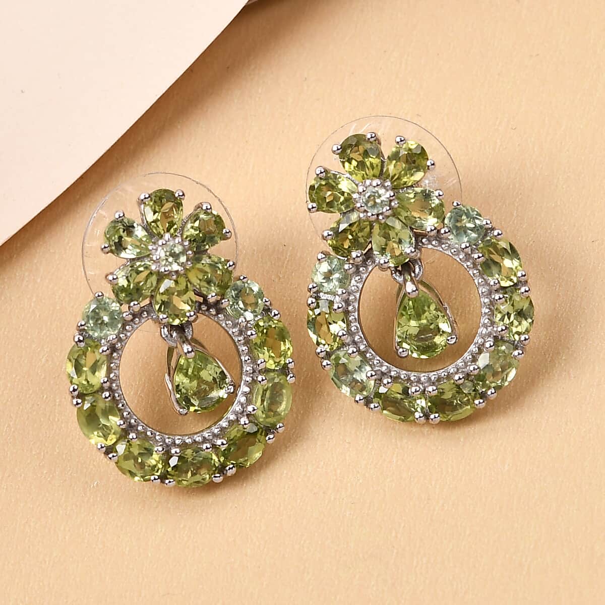 American Natural Arizona Peridot Floral Earrings in Platinum Over Sterling Silver 6.00 ctw image number 1