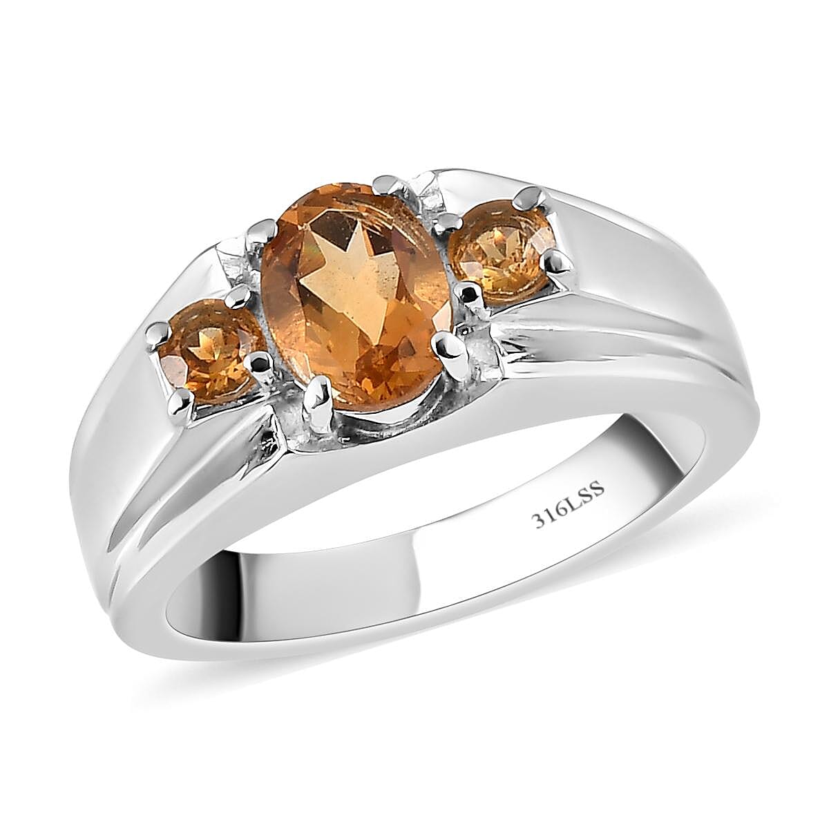 Serra Gaucha Citrine Men's Ring in Stainless Steel (Size 11.0) 1.50 ctw