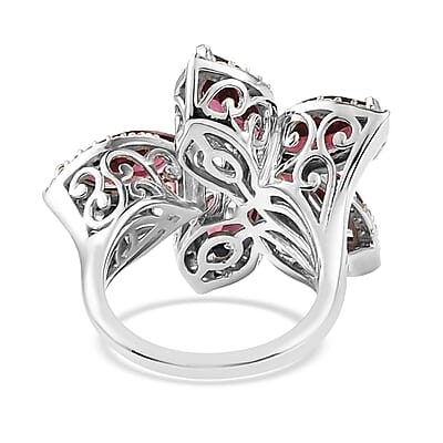 GP Italian Garden Collection Orissa Rhodolite Garnet and Natural White Zircon Bypass Floral Ring in Platinum Over Sterling Silver (Size 10.0) 6.25 ctw
