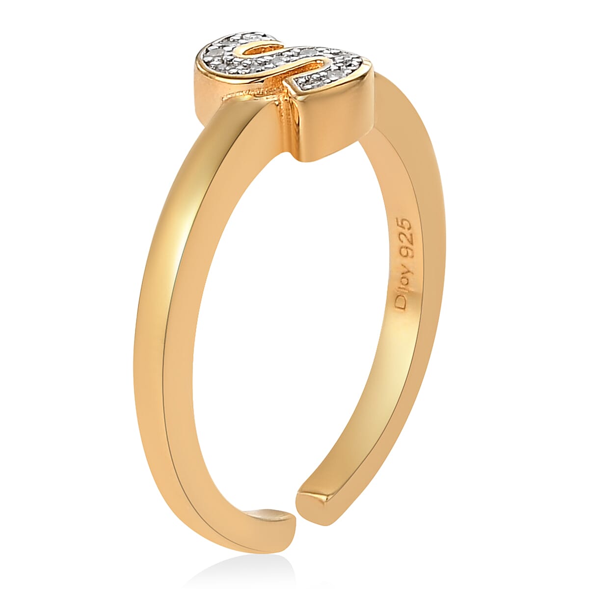 Diamond Initial S Open Band Ring in Vermeil Yellow Gold Over Sterling Silver (Size 7.0) 3 Grams 0.10 ctw image number 3