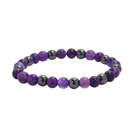 Amethyst and Hematite Beaded Stretch Bracelet 105.60 ctw image number 0