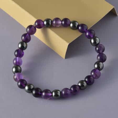 Amethyst and Hematite Beaded Stretch Bracelet 105.60 ctw image number 1