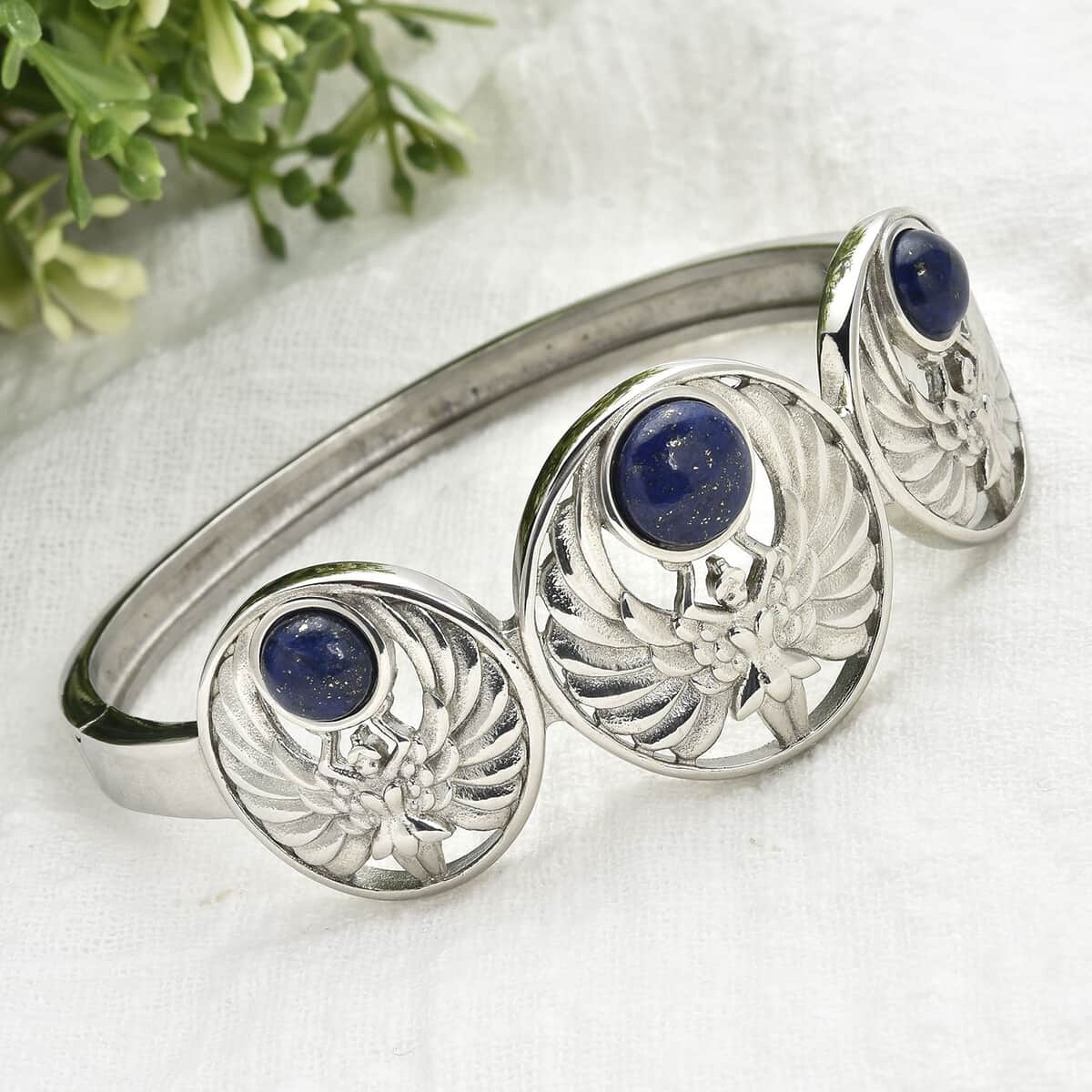 Lapis Lazuli Cuff Bracelet in Stainless Steel (7.25 In) 7.00 ctw image number 1