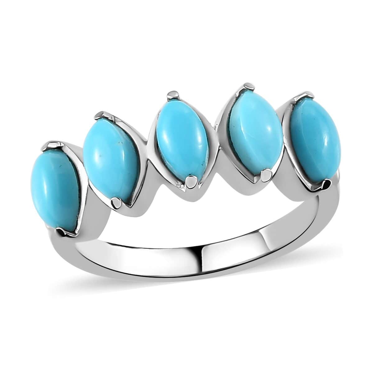 AMERICAN Natural Sleeping Beauty Turquoise 5 Stone Ring in Stainless Steel 1.00 ctw image number 0