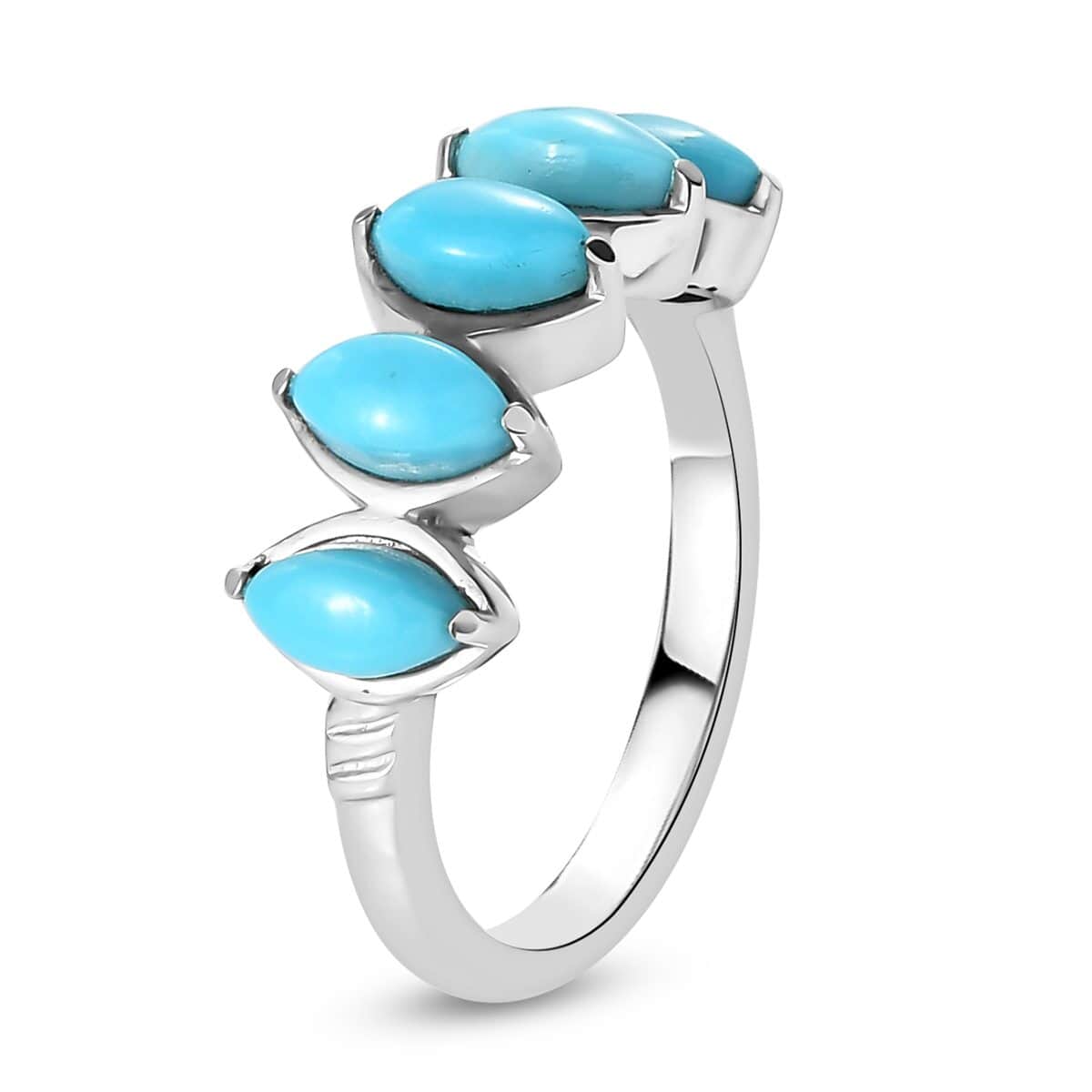 AMERICAN Natural Sleeping Beauty Turquoise 5 Stone Ring in Stainless Steel 1.00 ctw image number 3
