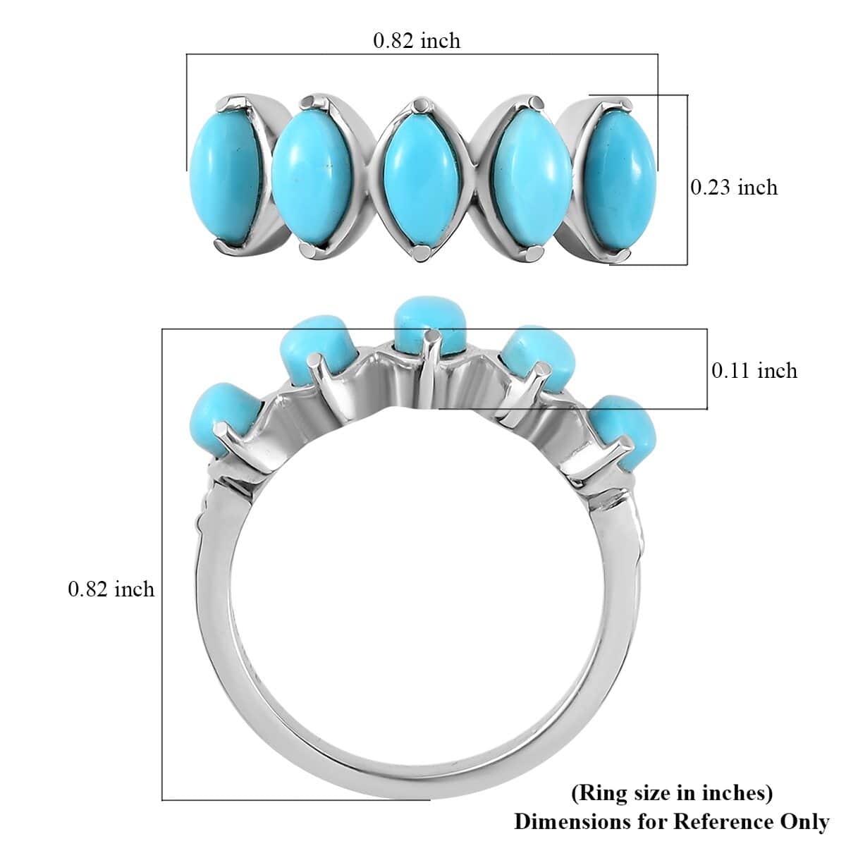 AMERICAN Natural Sleeping Beauty Turquoise 5 Stone Ring in Stainless Steel 1.00 ctw image number 5