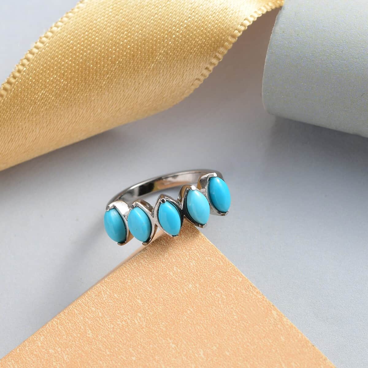 Sleeping Beauty Turquoise 5 Stone Ring in Stainless Steel (Size 6.0) 1.00 ctw image number 1