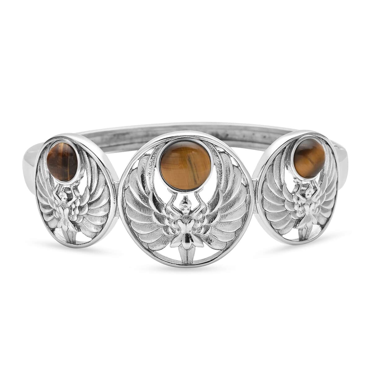 Yellow Tiger's Eye Angel Bangle Bracelet in Stainless Steel (7.25 In) 6.30 ctw image number 3