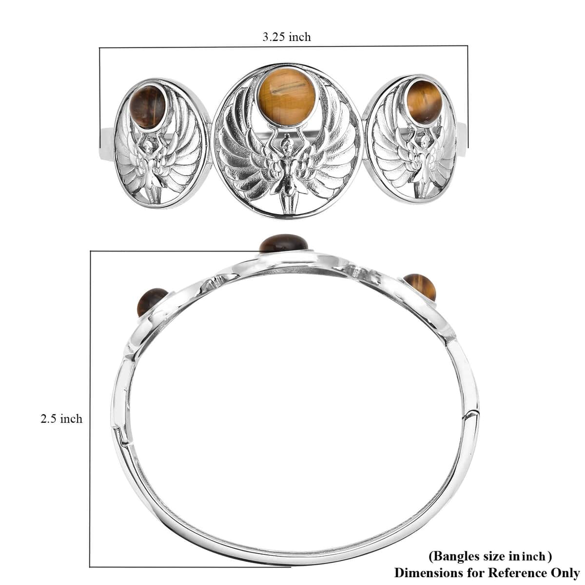 Yellow Tiger's Eye Angel Bangle Bracelet in Stainless Steel (7.25 In) 6.30 ctw image number 6