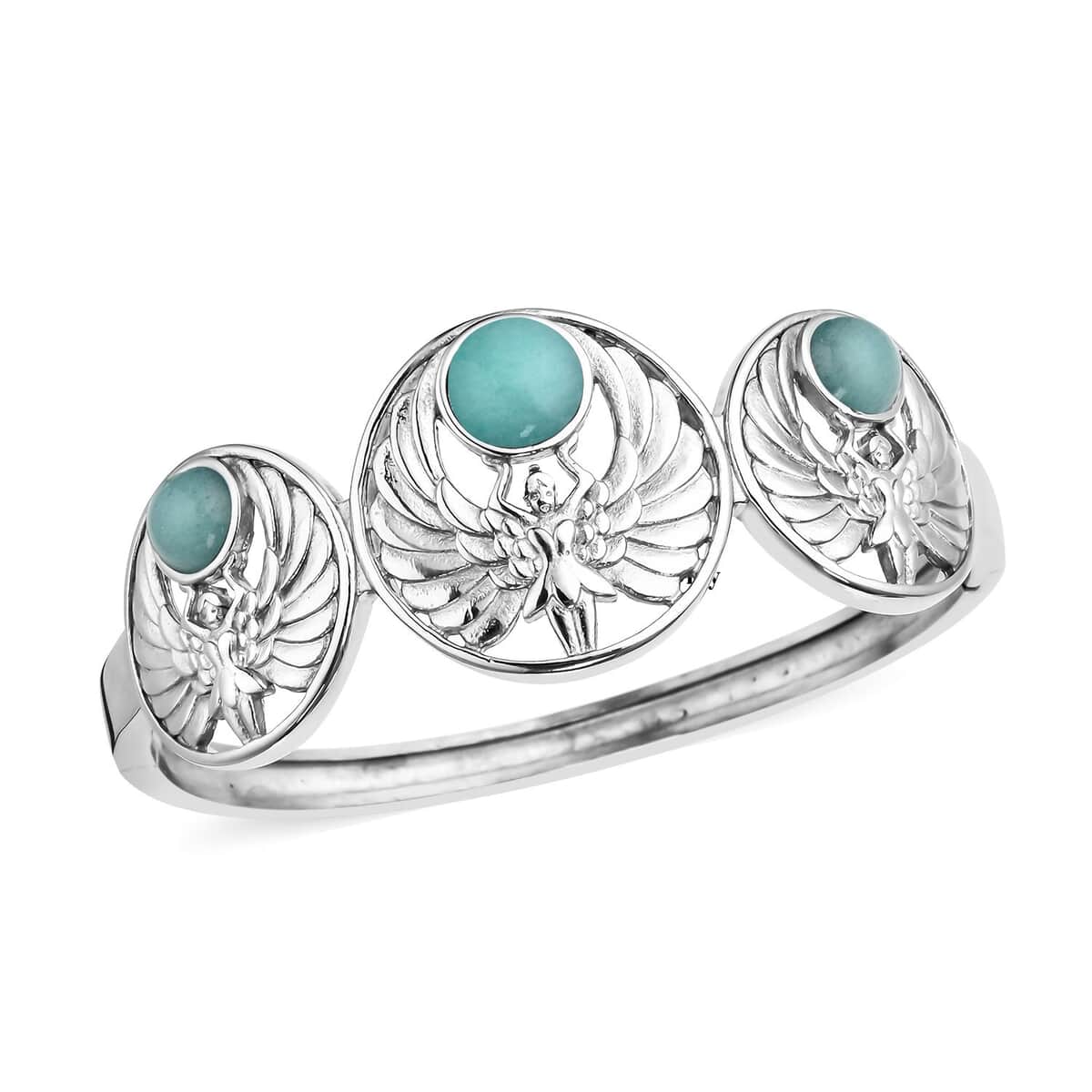 Amazonite Angel Bangle Bracelet in Stainless Steel (7.25 In) 6.80 ctw image number 0