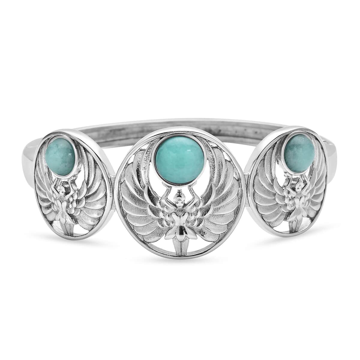 Amazonite Angel Bangle Bracelet in Stainless Steel (7.25 In) 6.80 ctw image number 3