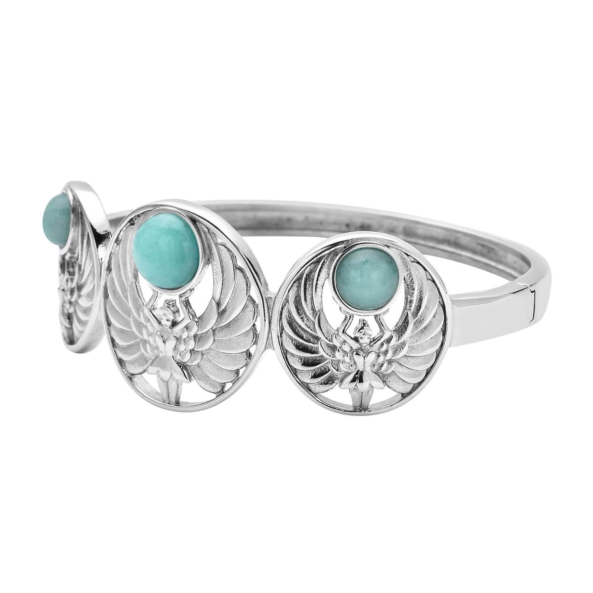 Amazonite Angel Bangle Bracelet in Stainless Steel (7.25 In) 6.80 ctw image number 4