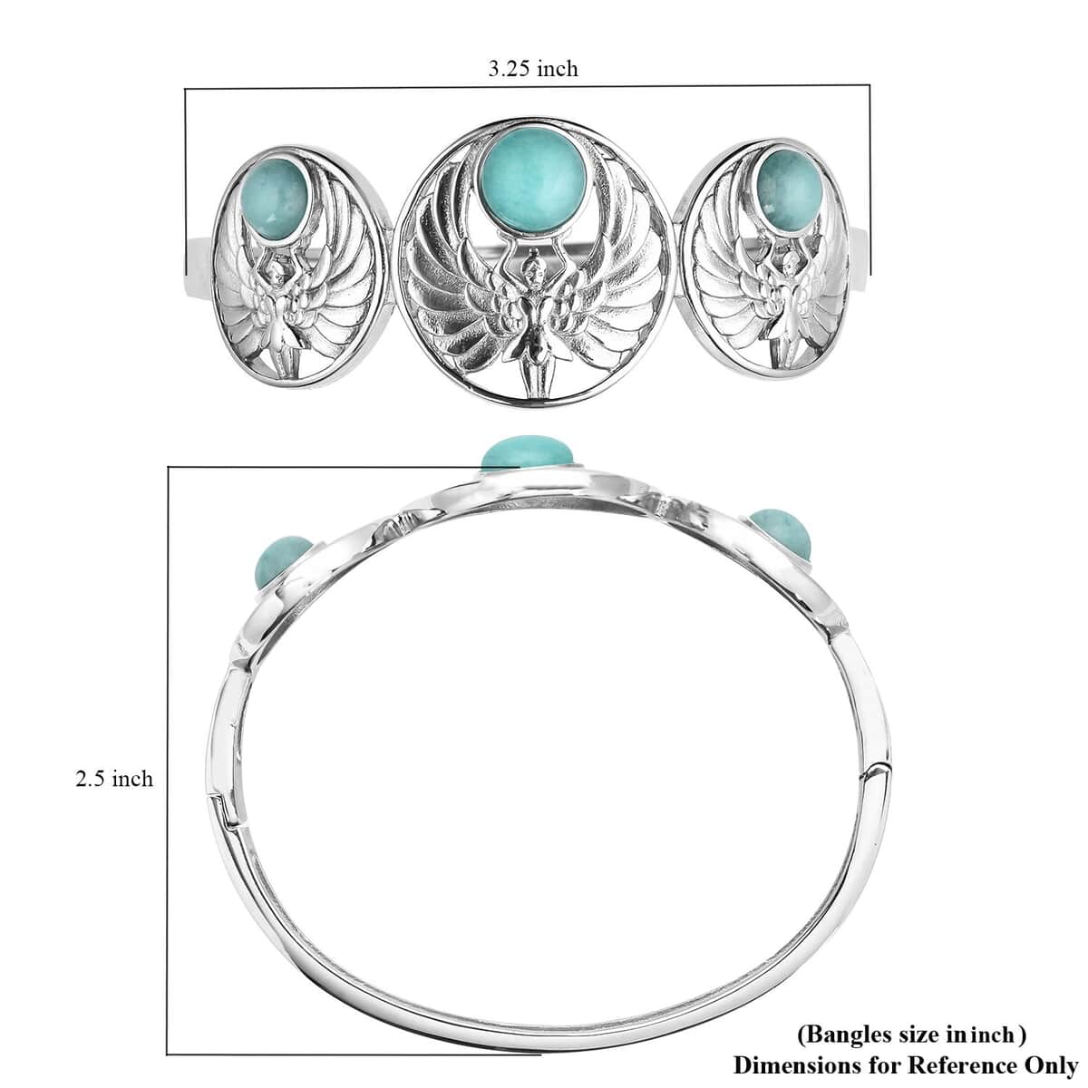 Amazonite Angel Bangle Bracelet in Stainless Steel (7.25 In) 6.80 ctw image number 6