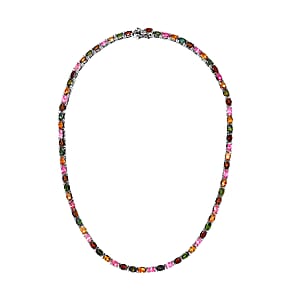 Multi-Tourmaline Tennis Necklace 18 Inches in Platinum Over Sterling Silver 29.25 ctw