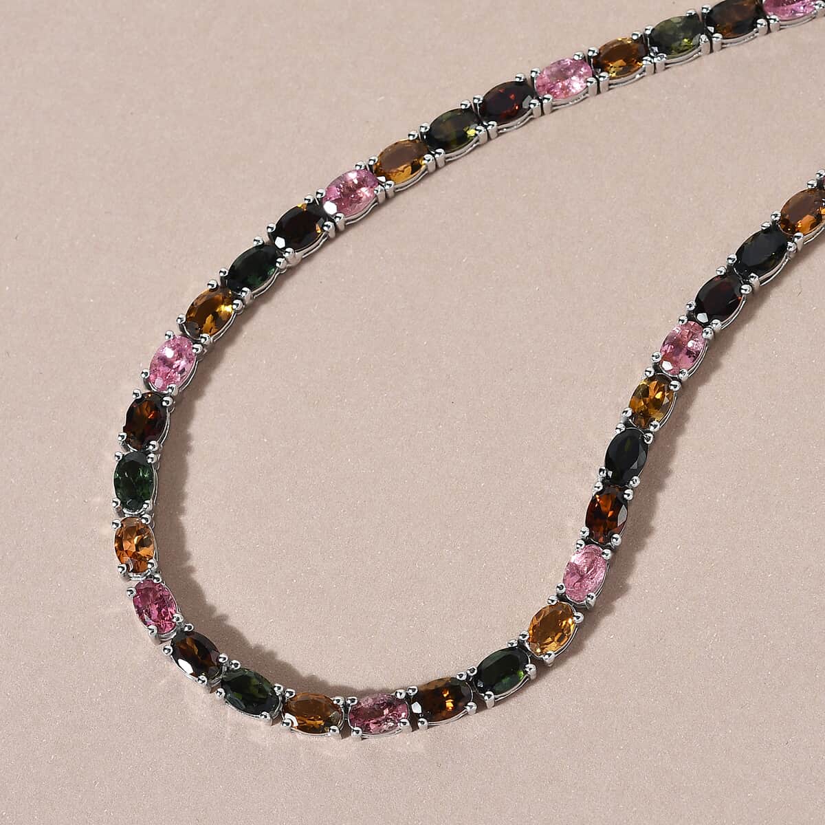 Multi-Tourmaline Tennis Necklace 18 Inches in Platinum Over Sterling Silver 29.25 ctw image number 1