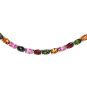 Multi-Tourmaline Tennis Necklace 18 Inches in Platinum Over Sterling Silver 29.25 ctw