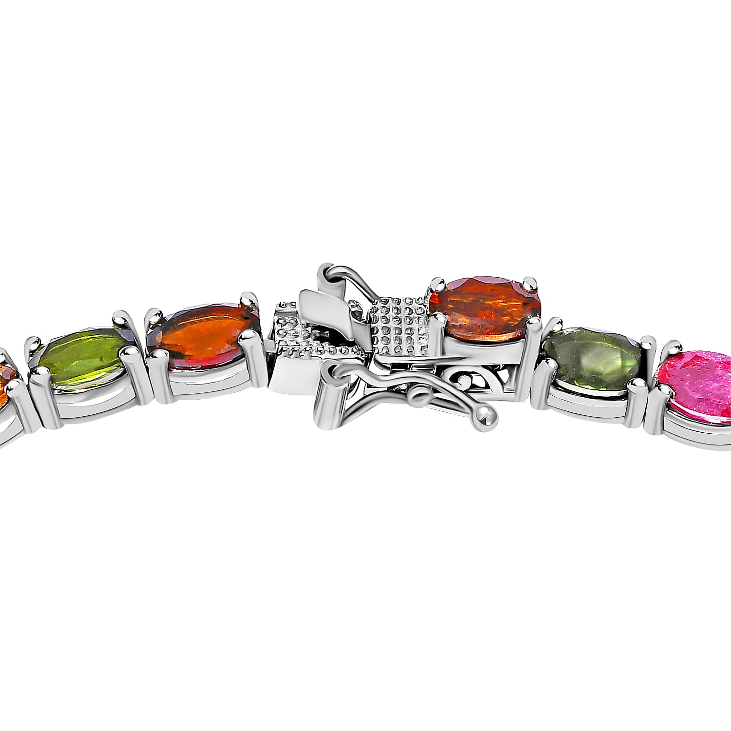 Multi-Tourmaline Tennis Necklace 18 Inches in Platinum Over Sterling Silver 29.25 ctw