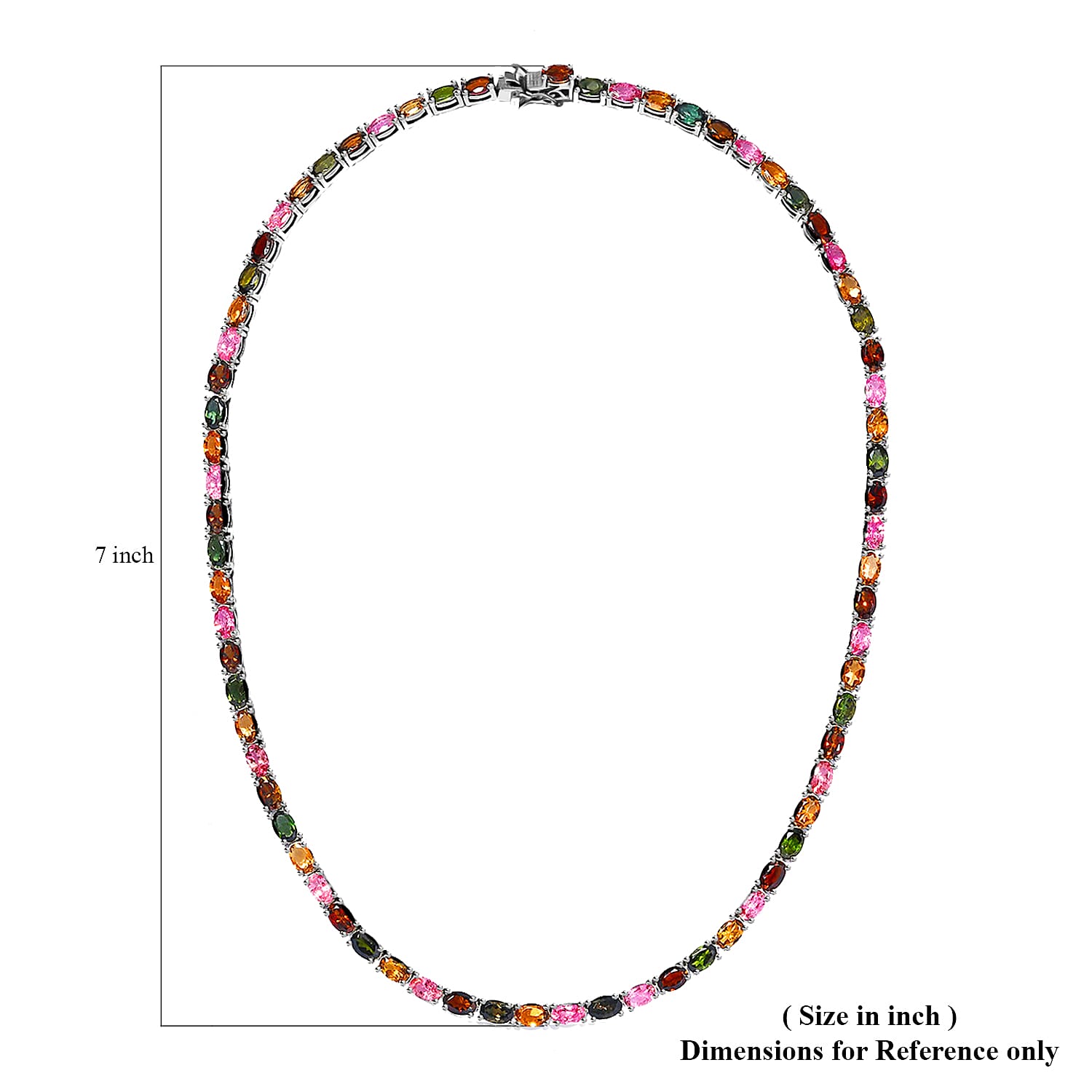 Multi-Tourmaline Tennis Necklace 18 Inches in Platinum Over Sterling Silver 29.25 ctw