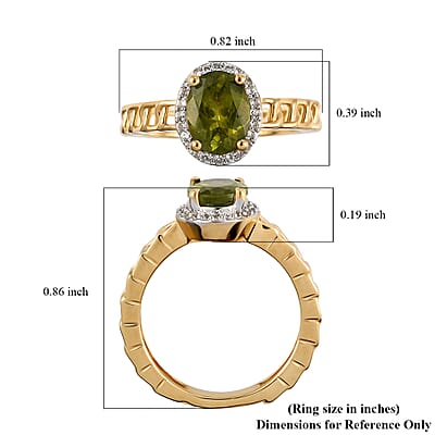 Arizona Peridot and White Zircon Curb Band Halo Ring in Vermeil Yellow Gold Over Sterling Silver (Size 7.0) 1.50 ctw