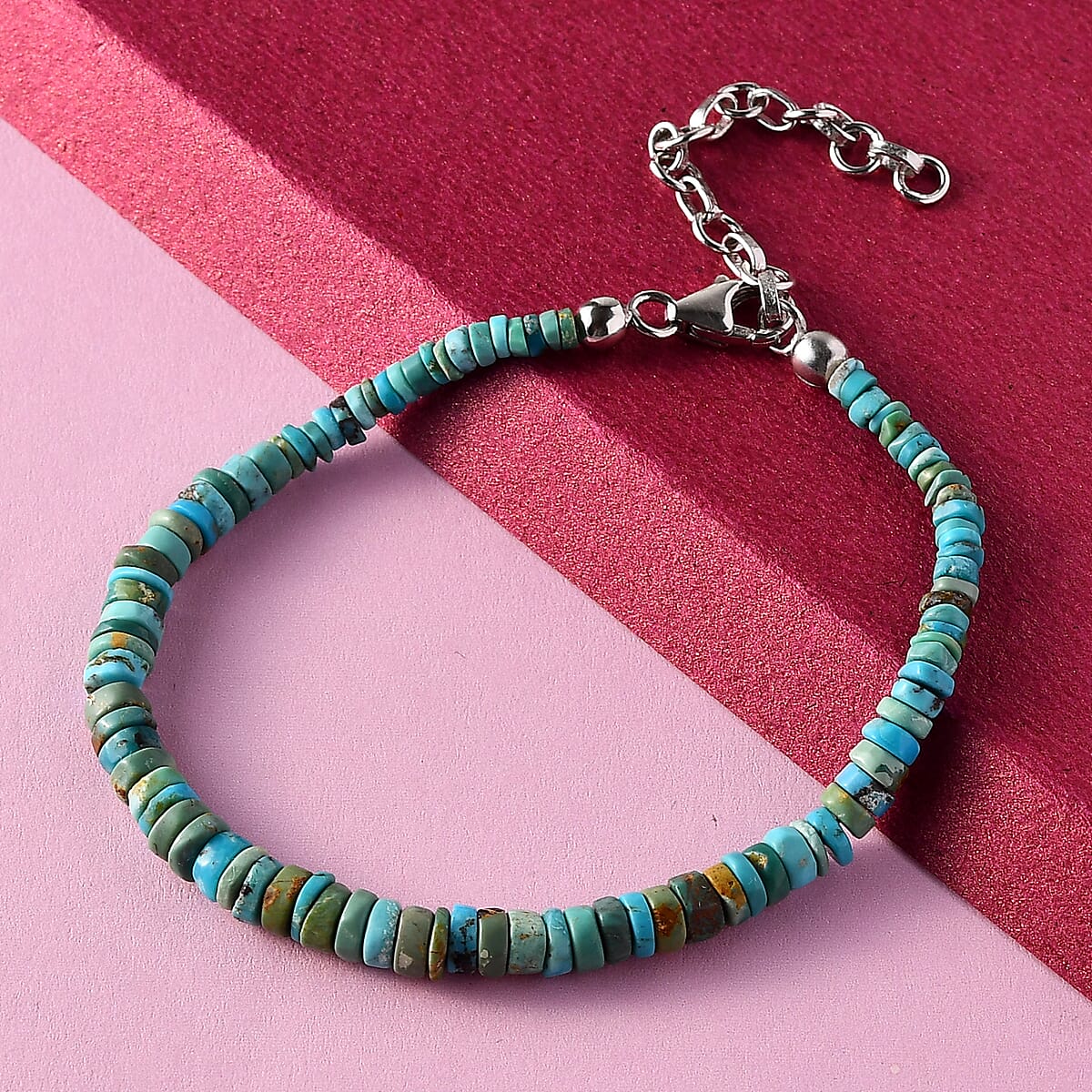 American South Hill Turquoise Beaded Bracelet in Rhodium Over Sterling Silver (7.25-9.25In) 25.00 ctw image number 1