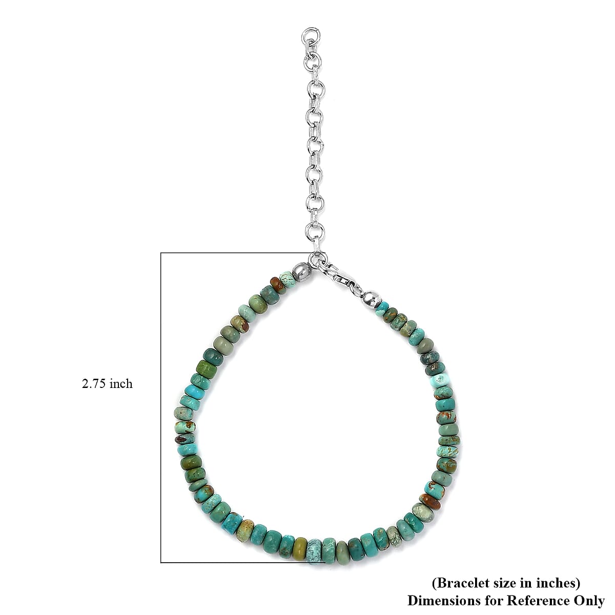 American South Hill Turquoise Beaded Bracelet in Rhodium Over Sterling Silver (7.25-9.25In) 25.00 ctw image number 4