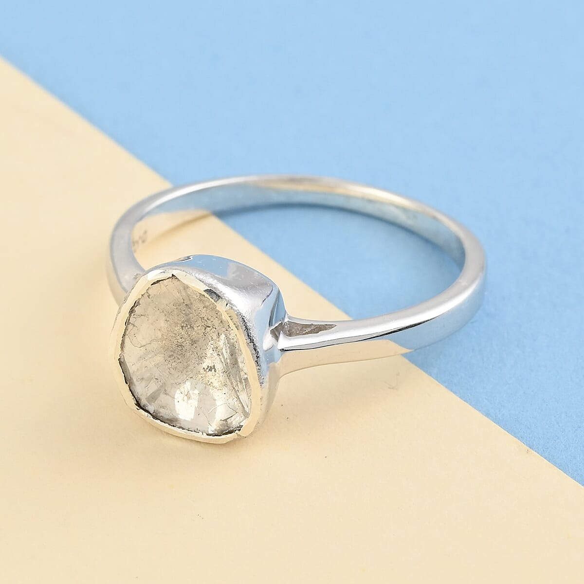 Polki Diamond Solitaire Ring in Rhodium Over Sterling Silver (Size 5.0) 0.75 ctw