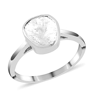 Polki Diamond Solitaire Ring in Rhodium Over Sterling Silver (Size 7.0) 0.75 ctw