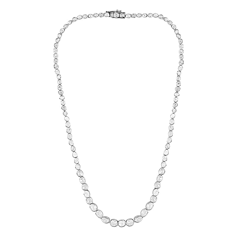 Polki Diamond 10.00 ctw Necklace in Sterling Silver, Diamond Necklace, Silver Tennis Necklace (20 Inches)