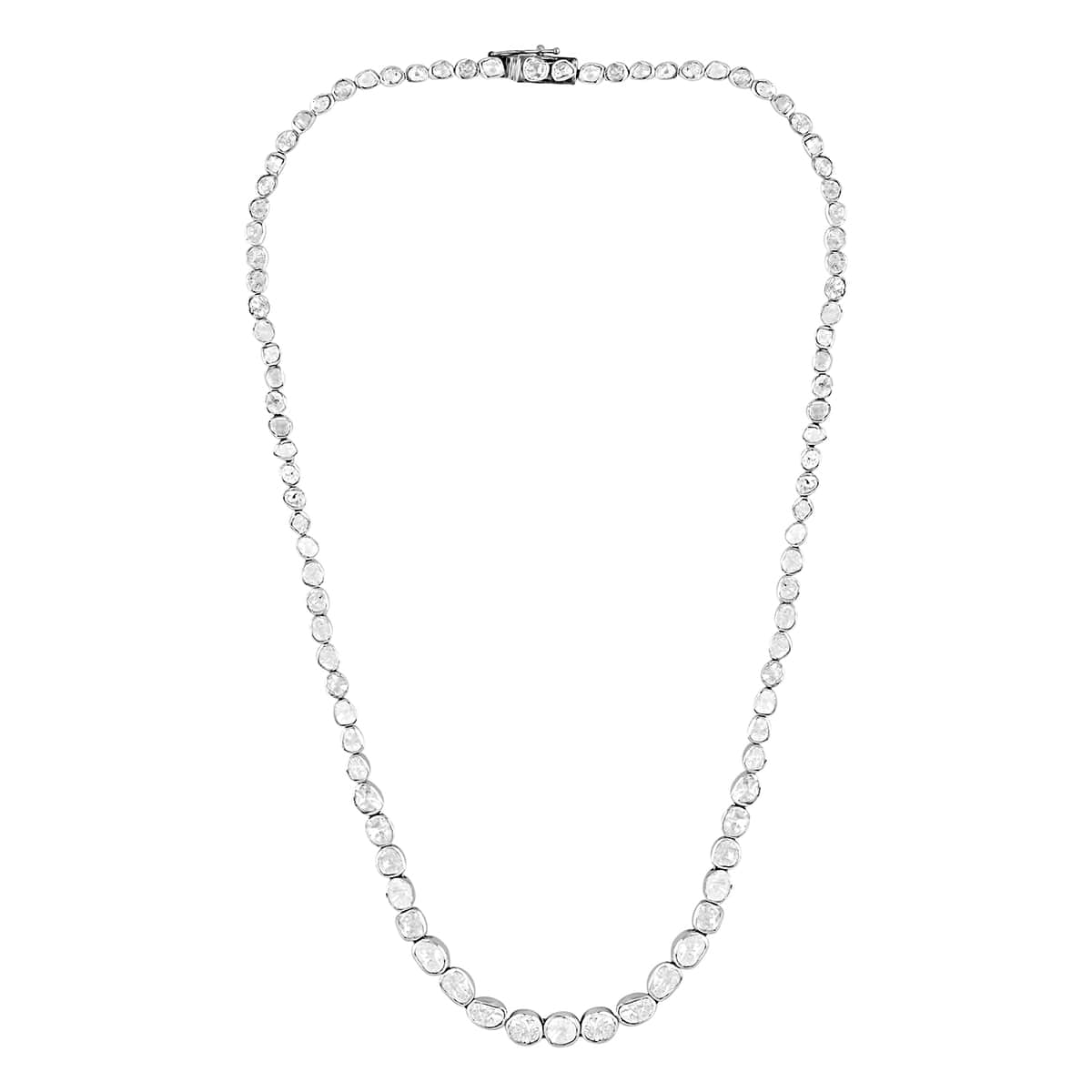 Polki Diamond Necklace in Sterling Silver, Diamond Necklace, Silver Tennis Necklace (20 Inches) 10.00 ctw image number 0