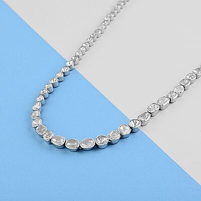 Polki Diamond 10.00 ctw Necklace in Sterling Silver, Diamond Necklace, Silver Tennis Necklace (20 Inches)