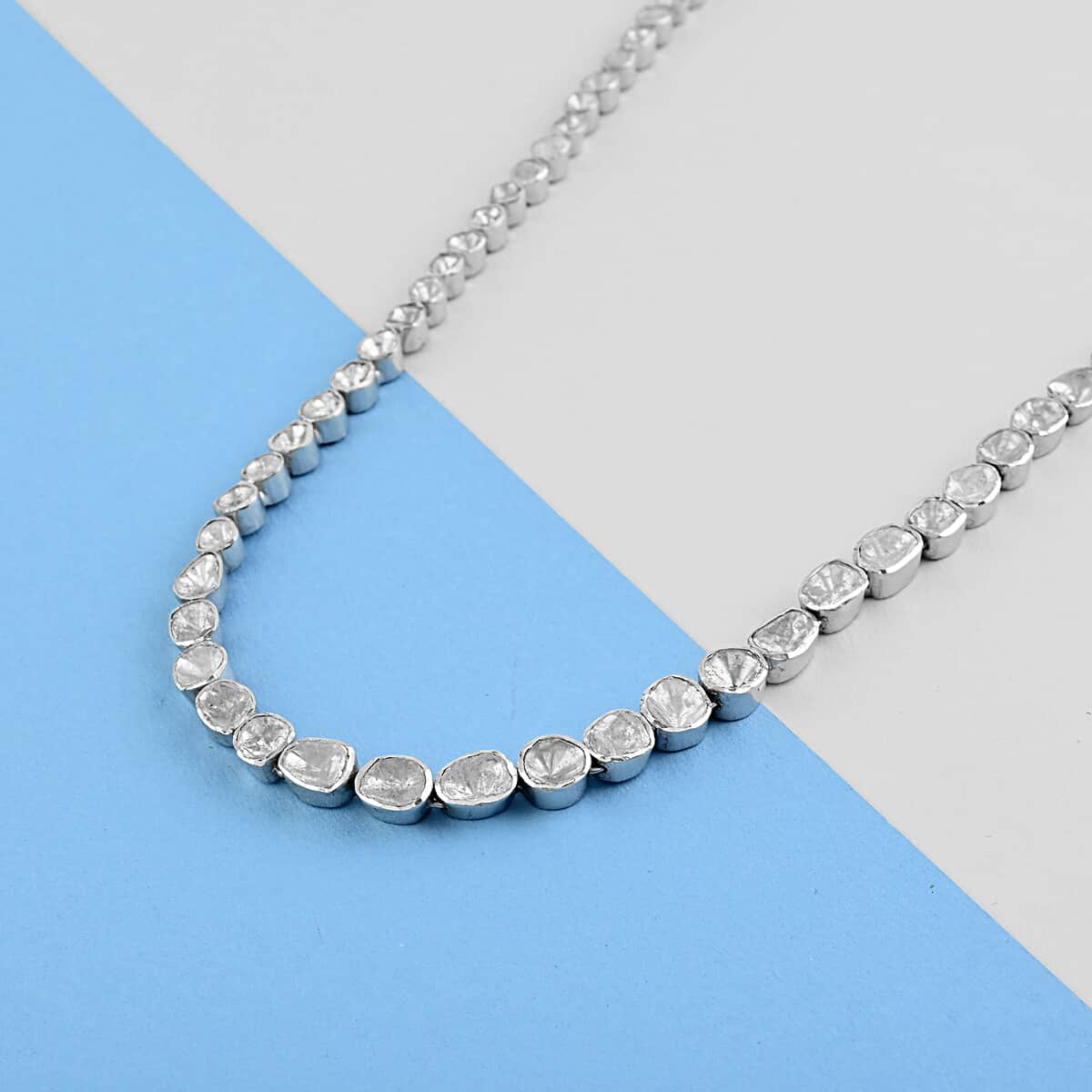 Polki Diamond Necklace in Sterling Silver, Diamond Necklace, Silver Tennis Necklace (20 Inches) 10.00 ctw image number 1