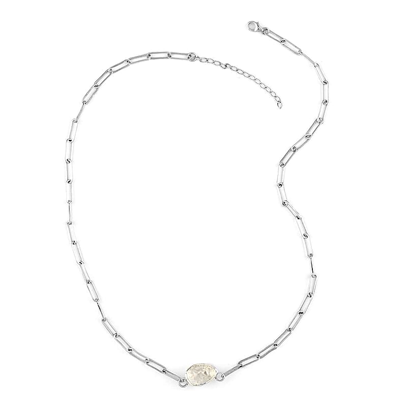 Polki Diamond Paper Clip Chain Necklace 18 Inches in Rhodium Over Sterling Silver 1.00 ctw