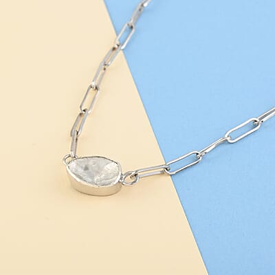 Polki Diamond Paper Clip Chain Necklace 18 Inches in Rhodium Over Sterling Silver 1.00 ctw